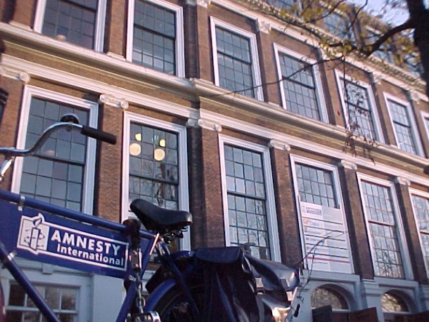 Bike with logo Amnesty International in front of their office.