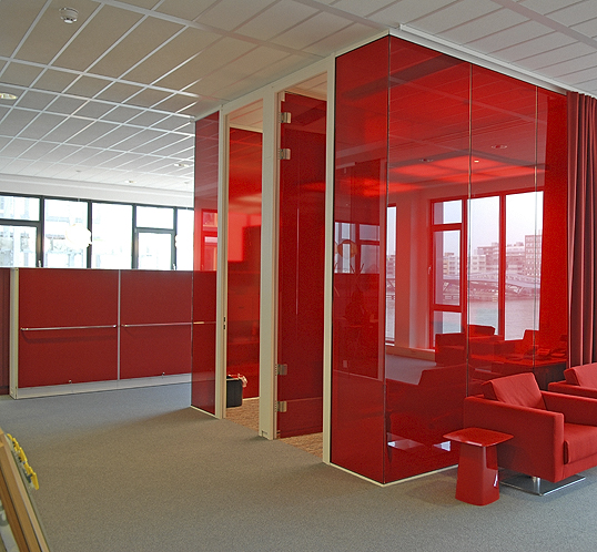 Room in a room with red glass