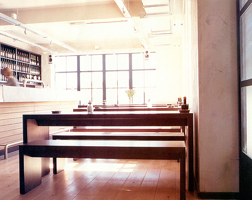 bench and table in restaurant