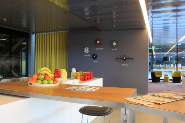 Bar and clocks hanging on the wall